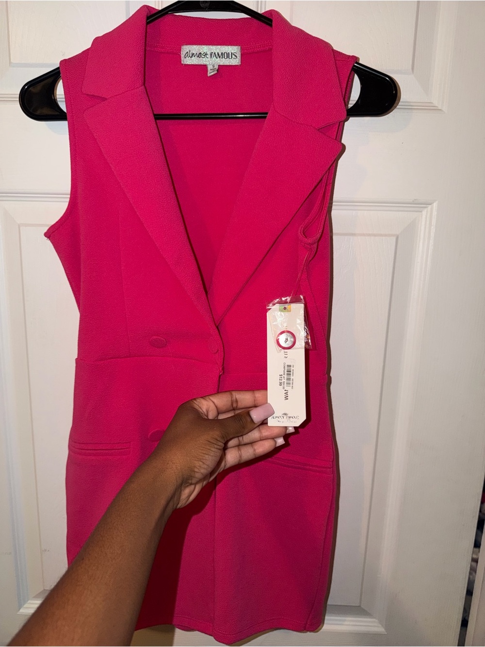 Hot Pink Sleeveless Blazer Romper - Picture 2 of 2